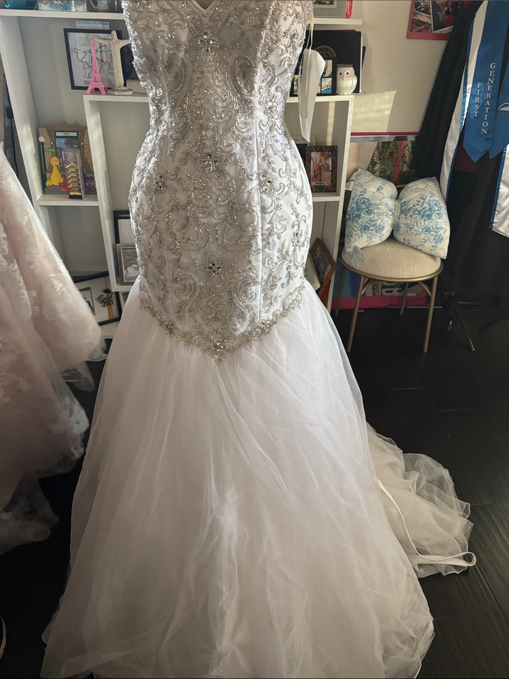 Beaded Strapless Mermaid Wedding Dress in White